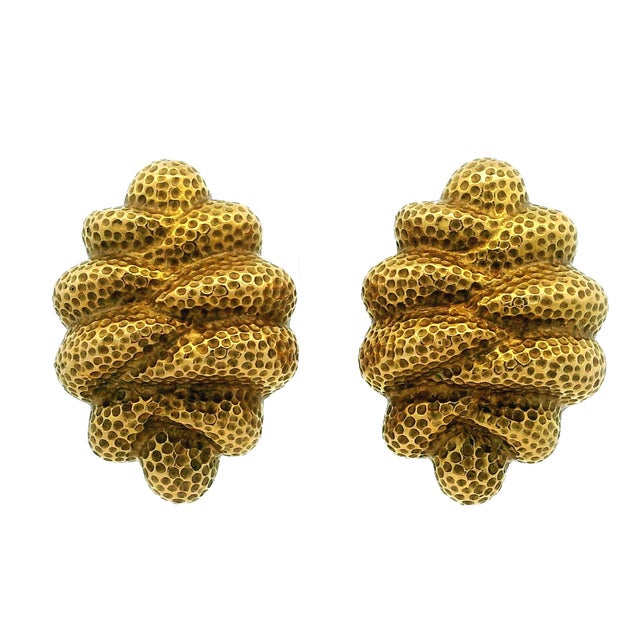 Vintage 18k Gold Sculptural Brutalist Clip-on Earrings, A Pair For Sale - Image 10 of 16