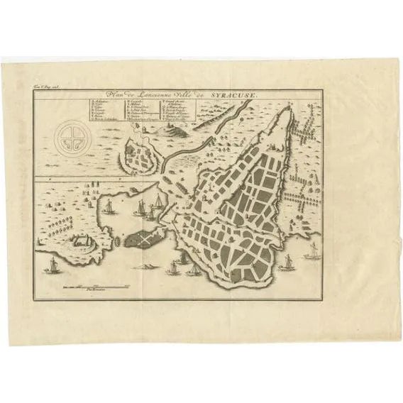 Antique Plan of Ancient Syracuse, Sicily, Italy, 1740 For Sale