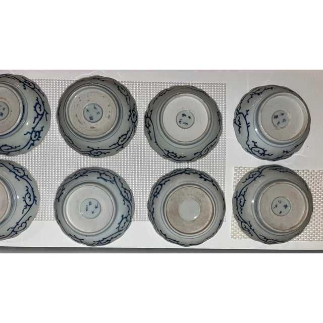 Antique Blue and White Bowls - Collection of 12 - Scalloped Edge -End Edo or Beginning Meiji Period For Sale - Image 16 of 18
