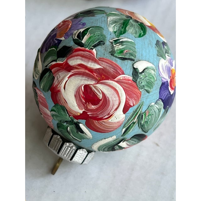 Red Hand Painted Flower Christmas Ornaments-6 For Sale - Image 8 of 11