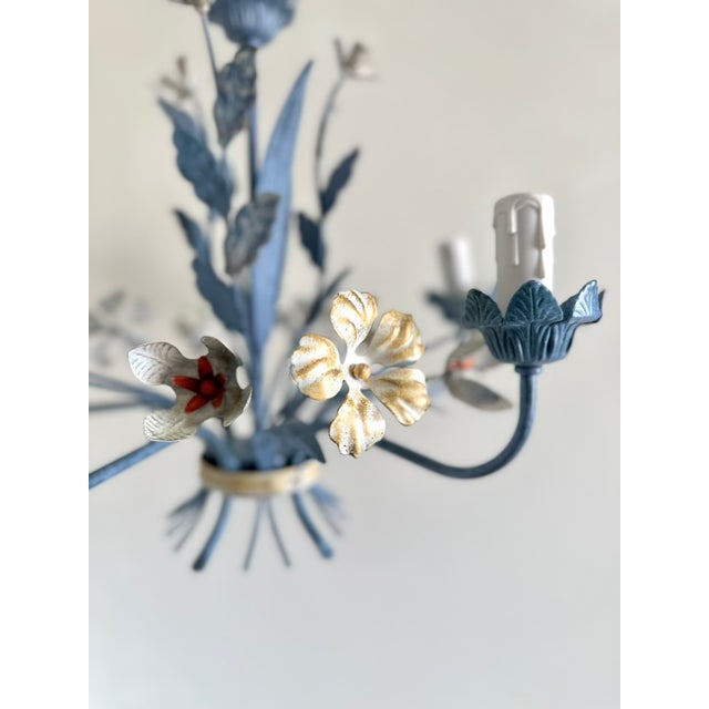 1990s Vintage Floral Painted Steel Five-Light Chandelier from Lamparas Schuller, Spain, 1990s For Sale - Image 5 of 18