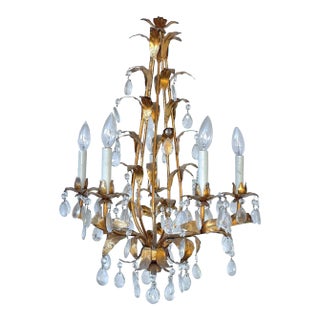 Italian Gilt Tole and Crystal Chandelier For Sale