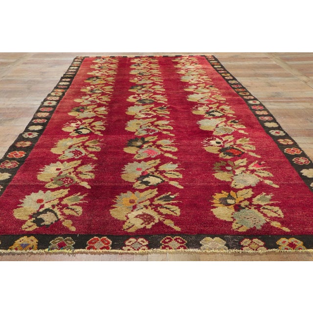 Red Vintage Turkish Oushak Rug - 04'10 X 09'01 For Sale - Image 8 of 10