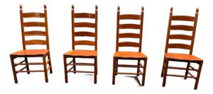 Vintage Shaker Style High Ladder Back Solid Wood Dining Chairs. Set of 4.
