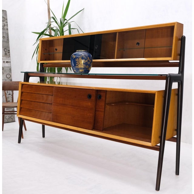 Mid 20th Century Mid-Century Modern Bi Level Long Credenza Server Dresser Cabinet Ebonized Legs For Sale - Image 5 of 18