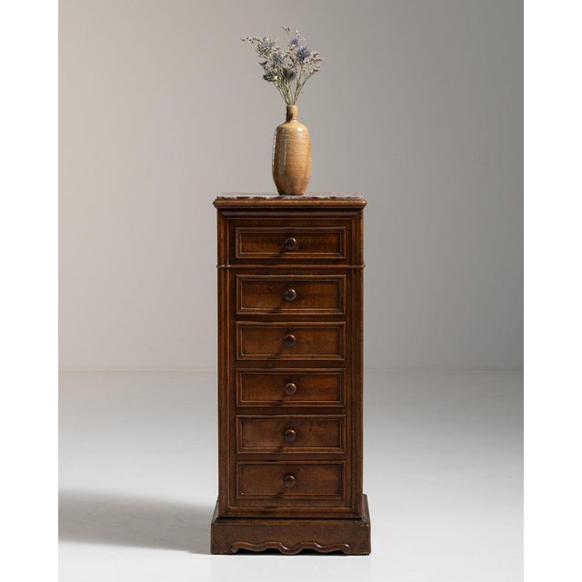 19th Century France Rich Walnut Brown Narrow Walnut Semainier For Sale - Image 11 of 11