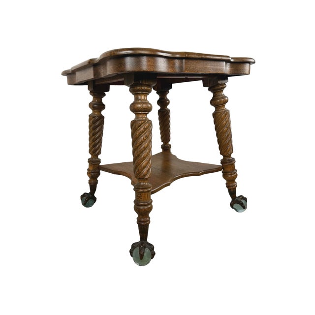 Camel Early 20th Century Tiger Oak Barley Twist Table With Glass Ball & Claw Feet For Sale - Image 8 of 17
