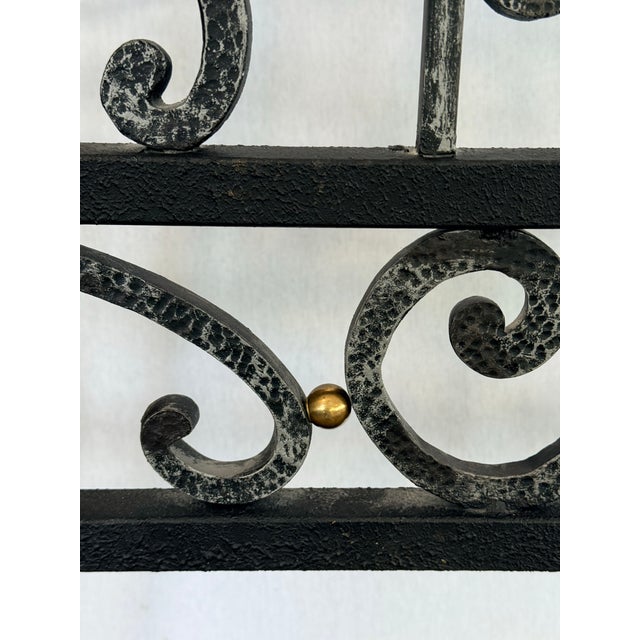 Black Forged Iron Canopy Queen Four Poster Bed With Scrollwork and Brass Finials For Sale - Image 8 of 10