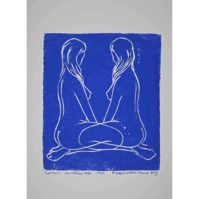 The encounter is an artwork realized by Ferdinando Codognotto in 2023. Woodcut based on stencil of 1971. 50 x 36 cm. Hand...