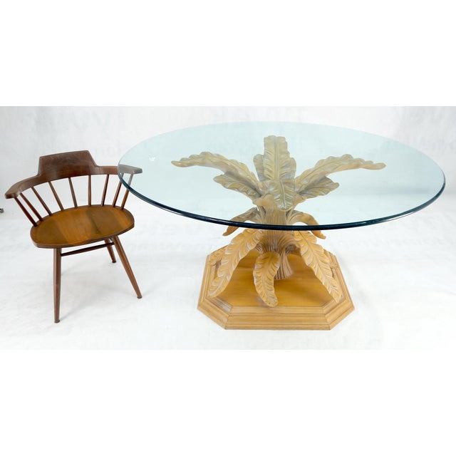 Fine Details Carved Tree Leaves Solid Wood Base 60" Glass Top Dining Table For Sale - Image 4 of 12