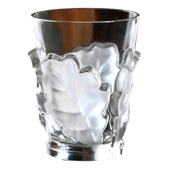 Crystal Vase in Translucent, Molded-Pressed and Satin-Finished Crystal, Oak Leaf Model by Marc Lalique for Lalique France, 1960s For Sale