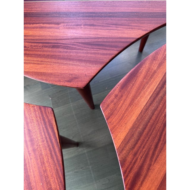 Wood 1990s David Levy Hardwood Creations Modular 3-Pc Puzzle Coffee Table Sapele Padauk For Sale - Image 7 of 12