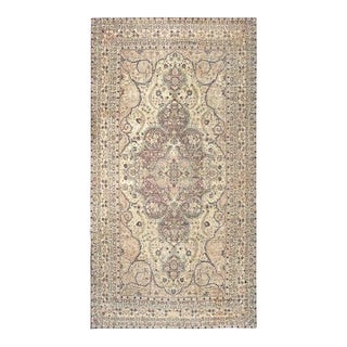 1880s Ivory Antique Classic Floral Medallion Design Fine Kerman Oversized Rug For Sale