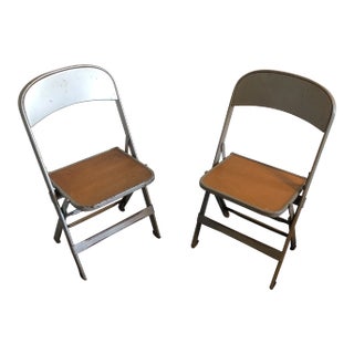 1950s Industrial Metal Children's Folding Chairs - a Pair For Sale