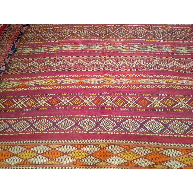 Vintage Moroccan Tribal Kilim, Handwoven Wool, Stripe Geometric Pattern, Purple & Yellow, 6x10 For Sale - Image 14 of 17