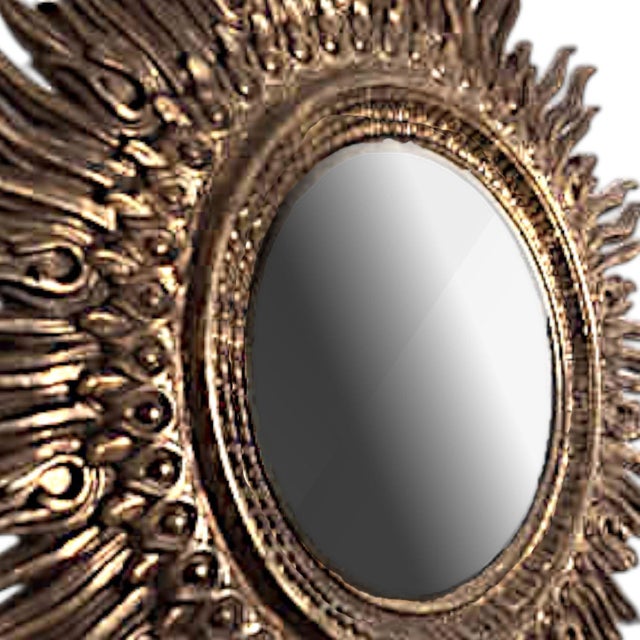Syroco 1970s Large 48" Syroco Sunburst Mirror Framed With Gilded Flames For Sale - Image 4 of 8