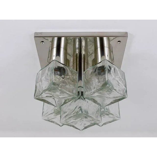 Metal Square Flush Mount Ceiling Lamp with Five Ice Glass Cubes attributed to J. T. Kalmar for Kalmar, Austria, 1960s For Sale - Image 7 of 11
