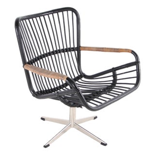 Swivel Armchair in Rattan and Chrome, 1970s For Sale