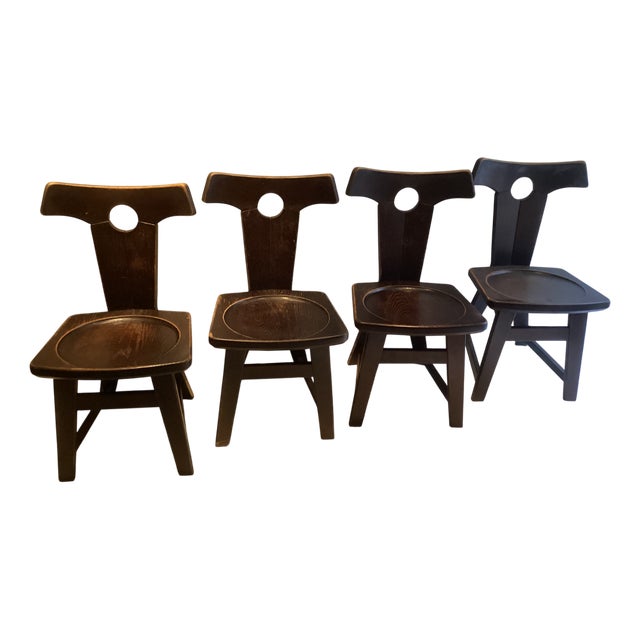 Brutalist Dining Chairs in Oak, Set of 4 For Sale
