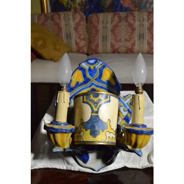 Vintage Portuguese Sconces Pair Fábrica Sant'Anna Hand-Painted Ceramic Beautiful & Rare Set (2) From The Legendary Fábrica...