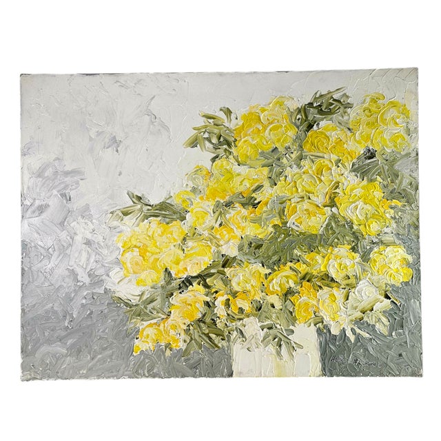 Contemporary 1971 Original Oil Painting Impasto Floral Yellow Roses Signed "Blackard"30" For Sale - Image 3 of 10