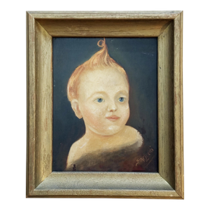 Signed Oil Portrait of Child by Strelecki, Early 20th Century