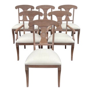 2010s Ethan Allen New Country Collection Contemporary Maple / Birch Dining Chairs in Mushroom With White Glaze - Set of 6 (33-6410) For Sale