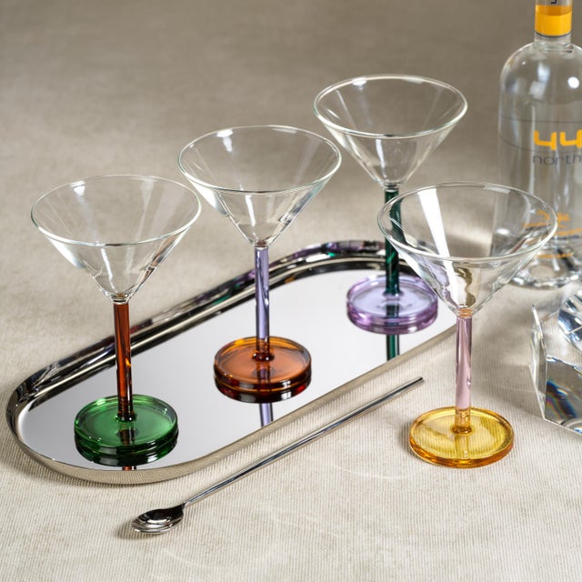 Contemporary Vireo 4-Piece Martini Glass Set, Lilac & Amber For Sale - Image 3 of 3