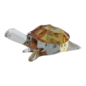 Mid 20th Century Clear and Amber Czech Crystal Turtle Figurine