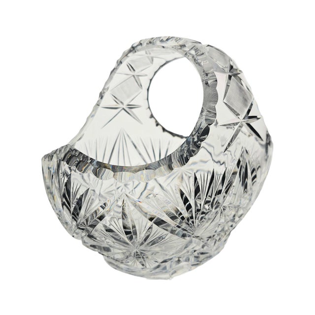 Bohemian Queen's Lace 24% Lead Crystal Bride's Basket, Czech Republic, 9.25" For Sale - Image 4 of 11
