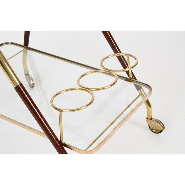 Brass and Walnut Bar Cart by Cesare Lacca, Italy, 1950s For Sale - Image 6 of 14
