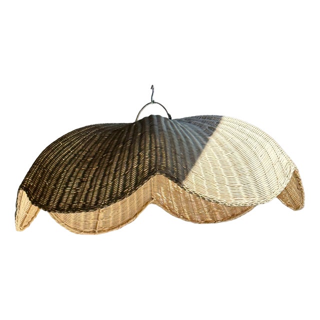 Large Rattan Tulip Pendant Light, 1980s For Sale