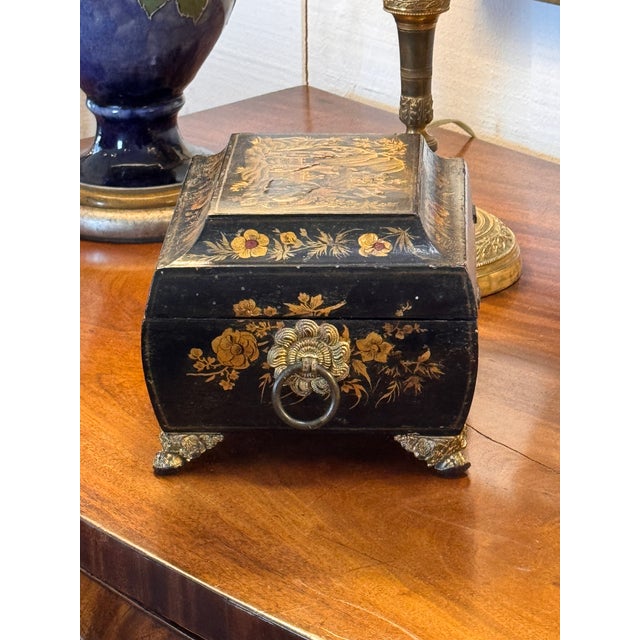 19th Century Regency Chinoiserie Box With Painted Scenes For Sale - Image 6 of 7