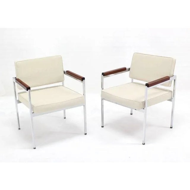 Metal Early 20th Century Chrome Bases Solid Oiled Walnut Arms Armchairs- A Pair For Sale - Image 7 of 9