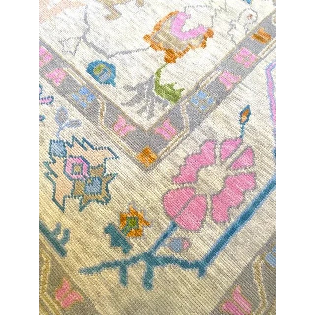 Modern Handknotted Oushak Rug in Cream with Electric Pink, Orange & Blue, 8' x 10' For Sale