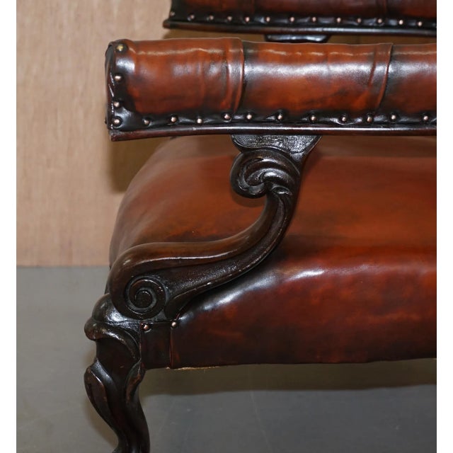 Regency Carved Hardwood Brown Leather Armchair For Sale - Image 14 of 16