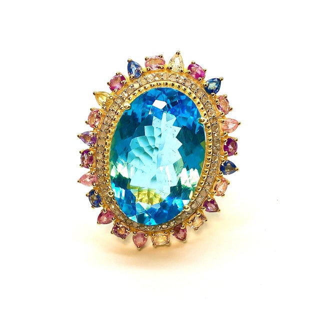 Bochic "Orient" Vintage Multi Sapphire, Topaz & Diamond Ring Set 18K Gold & Silver For Sale - Image 10 of 18