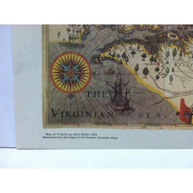 Vintage Color Map Print on Paper, "Map of Virginia by John Smith 1612