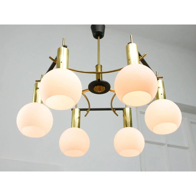 Mid-Century Modern Brass and Opaline Chandelier, Italy For Sale - Image 16 of 18