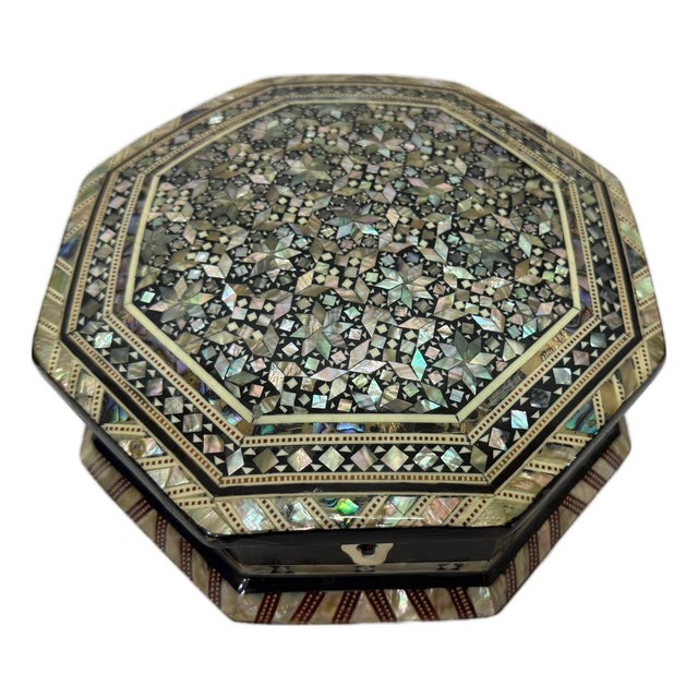 Handmade Octagonal Mother of Pearl Wooden Jewelry Box 8 Inch For Sale