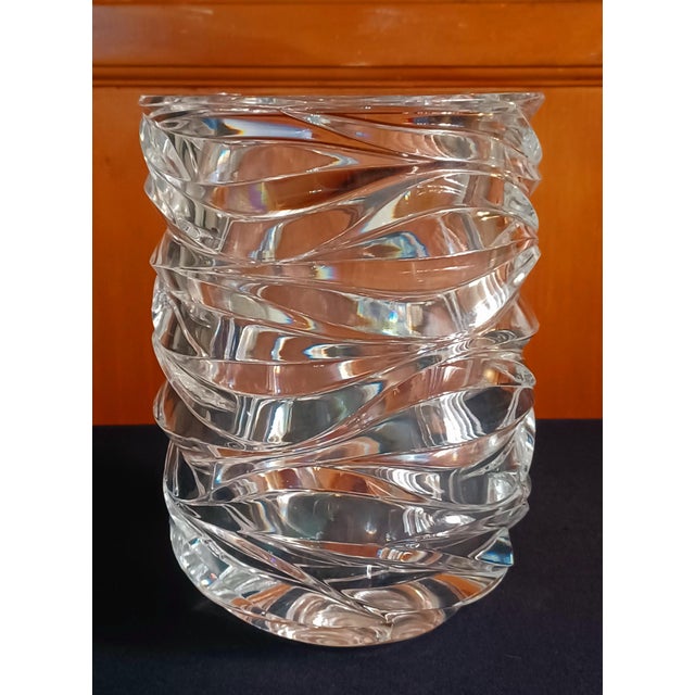 This vintage 1996 Tiffany & Co EMIL BROST Mouthblown Handcut Waves Crystal Vase is a stunning piece of art glass that...
