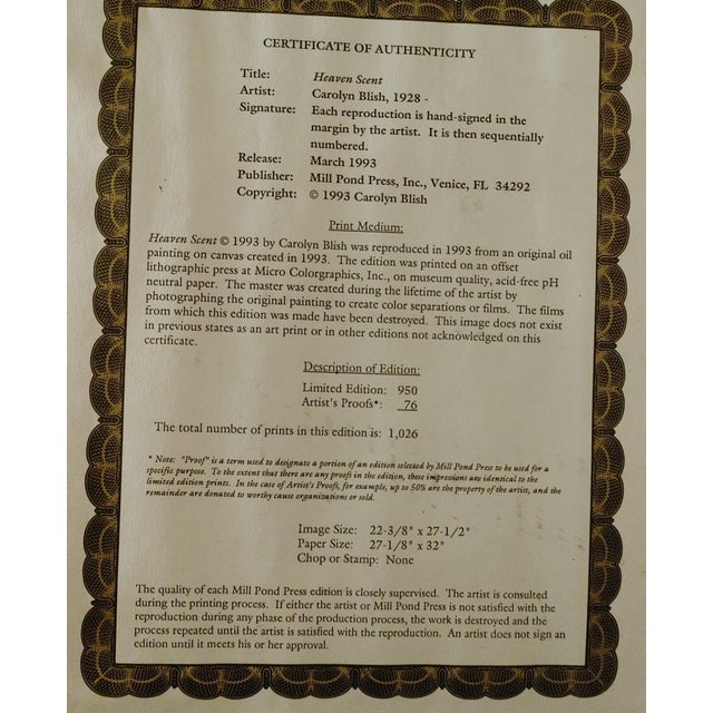 Huge Carolyn Blish "Heaven Scent" Lithography Signed Framed #69/950 W/ Coa For Sale - Image 9 of 12