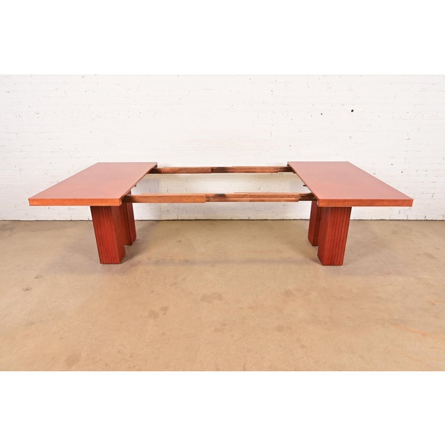 Brown Baker Furniture Modern Art Deco Parquet Top Extension Dining Table, Newly Refinished For Sale - Image 8 of 17