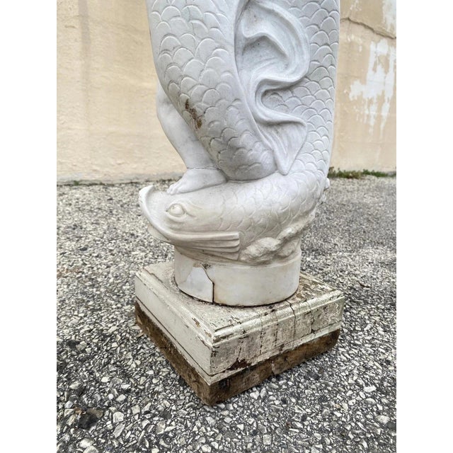 White Early 20th Century Italian Classical Carved Marble 31" Cherub Dolphin Garden Fountain Statue For Sale - Image 8 of 13