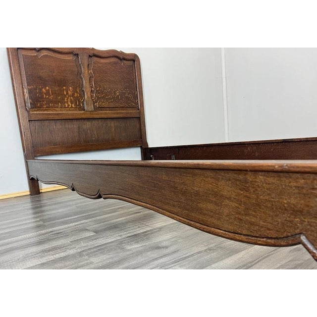 Vintage French Louis XVI Style Oak Single Bed Frame with Carved Headboard For Sale - Image 11 of 14