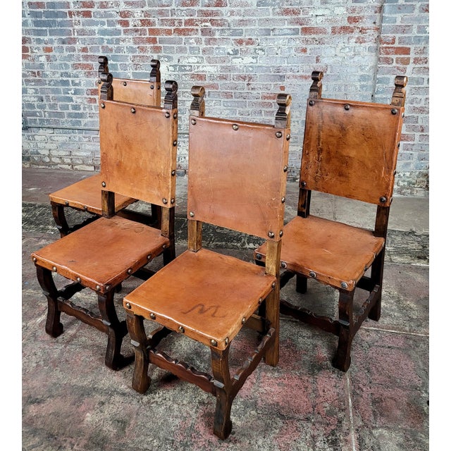 Spanish Revival Dining Chairs W/Brown Leather Set of 4 Chairish