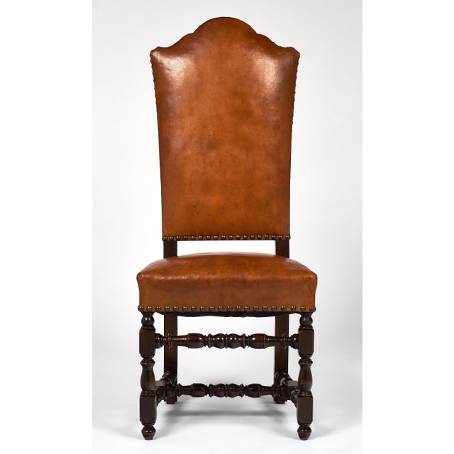 French Six Louis XIII Style Leather Dining Chairs For Sale - Image 3 of 9