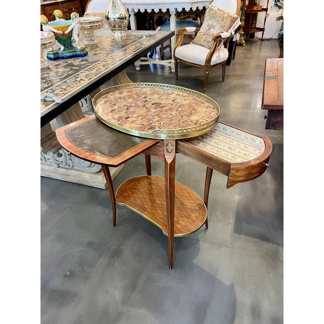 19th Century French Louis XV-Style Marquetry Side Table For Sale - Image 11 of 13