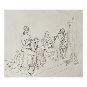 Antique Harold Hope Read Artist and Female Nude With Harp
