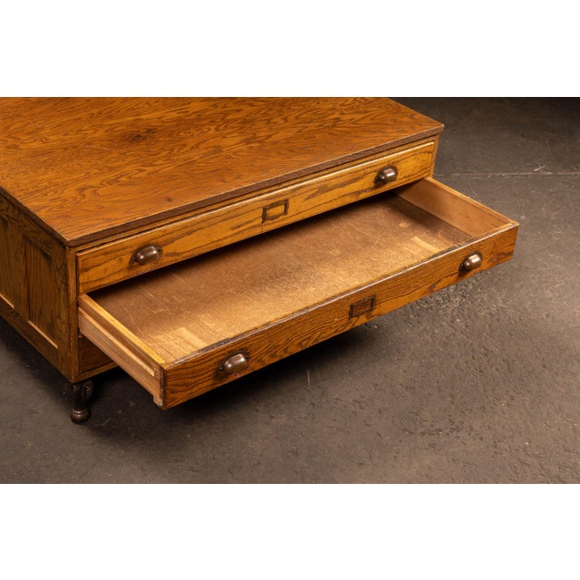 Wood Antique Oak Flat File Cabinet Coffee Table For Sale - Image 7 of 14